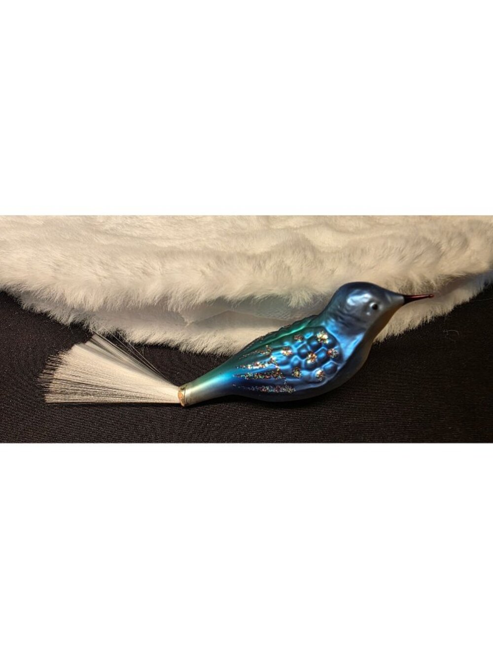 Vintage Mercury Glass Metallic Blue Bird Figurine Christmas Ornament Glitter